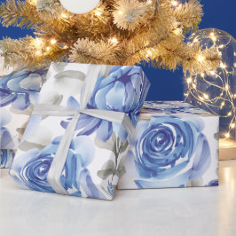 Papel De Presente Padrão floral azul-aquarela vítrea