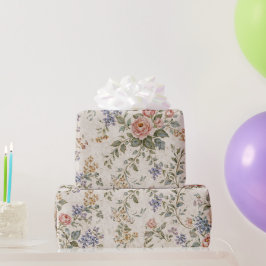 Papel De Presente Padrão Floral Azul Bege Cottage