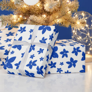 Papel De Presente Padrão Floral Azul De Cobalto Cute