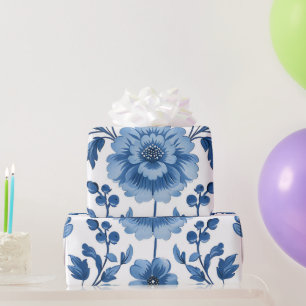 Papel De Presente Padrão Floral Azul de Cottagecore Francês