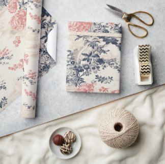 Papel De Presente Padrão Floral Azul de Peoney Moderno Toile de Jouy