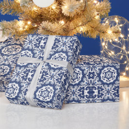 Papel De Presente Padrão Floral Azul Delft ornamentado Anterior
