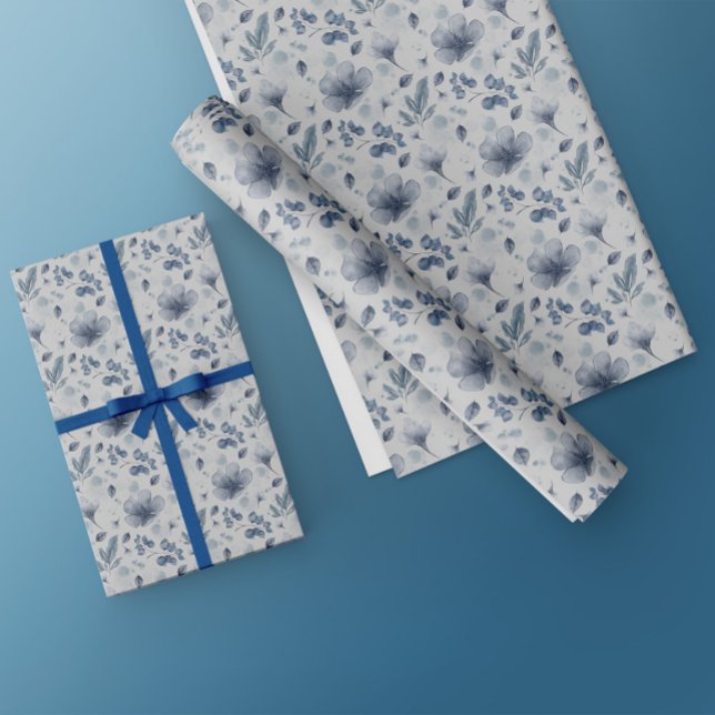 Papel De Presente Padrão Floral Azul Dusty de Aquarela Elegante (Criador carregado)
