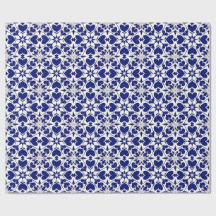 Papel De Presente Padrão Floral Azul e Branco Elegante