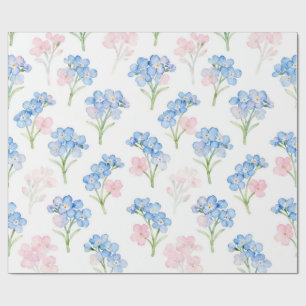 Papel De Presente Padrão Floral Azul e Rosa