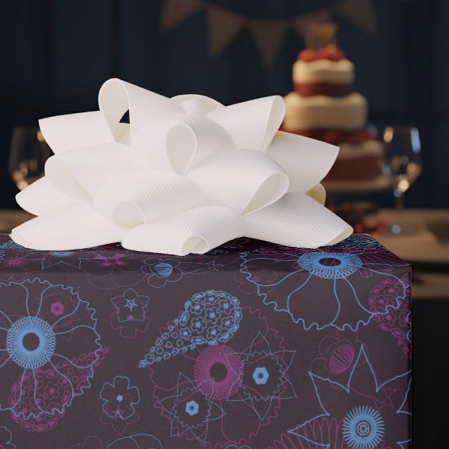 Papel De Presente Padrão Floral Azul e Roxo Minimalista Moderno (Criador carregado)