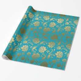 Papel De Presente Padrão Floral Azul EGold & Turquoise
