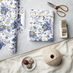 Papel De Presente padrão floral azul empoeirado