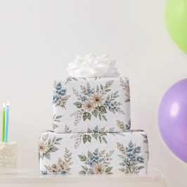 Papel De Presente Padrão Floral Azul Marfim de Prado