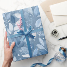 Padrão Floral Azul Suave Escandinavo Branco Folha