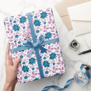 Papel De Presente Padrão Floral Azul-Verde e Rosa Botânica Moderna