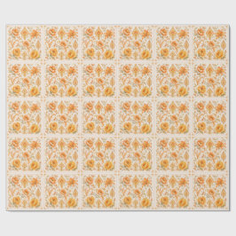 Papel De Presente Padrão Floral Barroco Vintage – Laranja Quente /Do