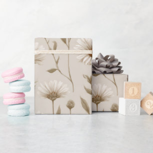 Papel De Presente Padrão Floral Bege Boho Terra Daisy
