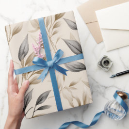 Papel De Presente Padrão Floral Bege de Folha de Oliveira Botânica