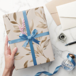 Papel De Presente Padrão Floral Bege de Folha de Oliveira Botânica