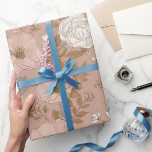 Papel De Presente Padrão Floral Bege Flor Boho Rosa Empoeirado