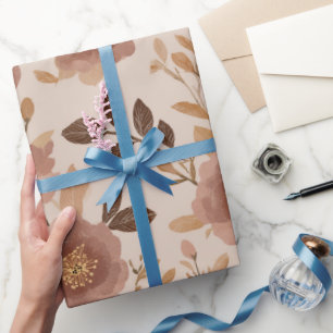 Papel De Presente Padrão Floral Bege Flor de Rosa Empoeirada Boho