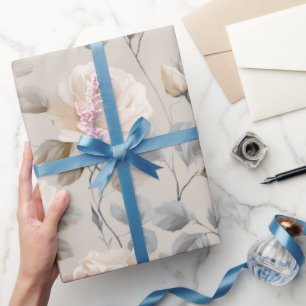Papel De Presente Padrão Floral Bege Rosa Branco Suave