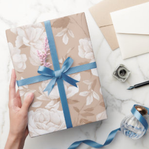 Papel De Presente Padrão Floral Bege Rosa Neutro Suave