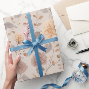 Papel De Presente Padrão Floral Bege Rosa Neutro Suave