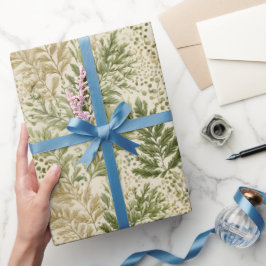 Papel De Presente Padrão Floral Bege Verde Botânico de Samambaia