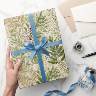 Papel De Presente Padrão Floral Bege Verde Botânico de Samambaia