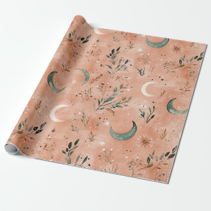 Papel De Presente Padrão Floral Boho Celestial Lua (4)