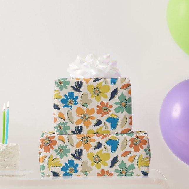 Papel De Presente Padrão Floral Boho Desenhado à Mão Abstrato (Presentes para festas)