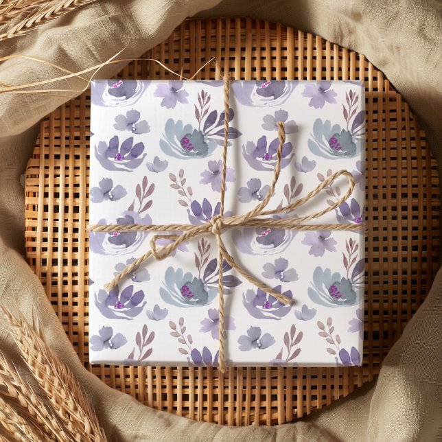 Papel De Presente Padrão floral Boho Roxo em aquarela (Criador carregado)