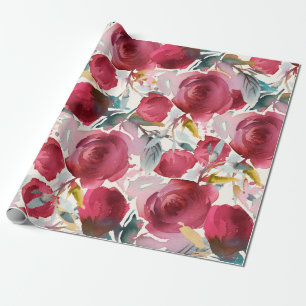 Papel De Presente Padrão Floral Boho Watercolor Marsala Borgonha