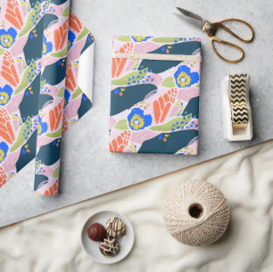 Papel De Presente Padrão Floral bonito Abstrato azul verde laranja