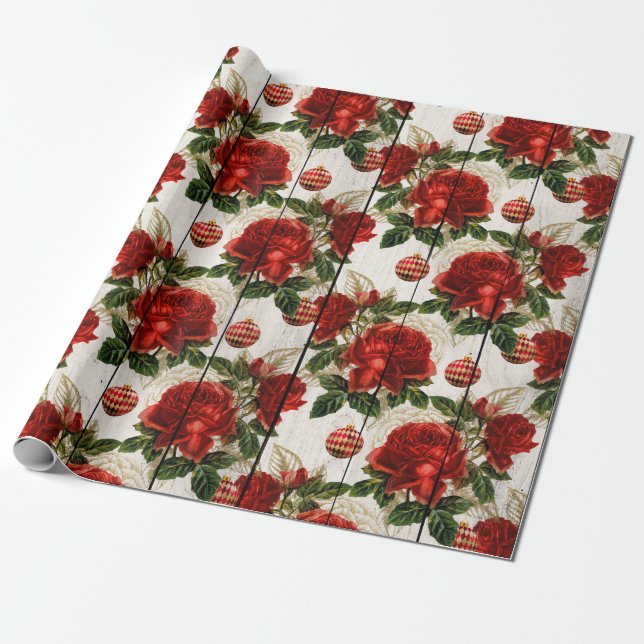 Papel De Presente Padrão floral bonito de Natal vermelho elegante (Desenrolado)