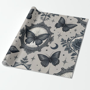 Papel De Presente Padrão Floral Borboleta Gótica (2)