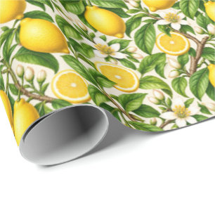 Papel De Presente Padrão Floral Botânico de Limão Vintage