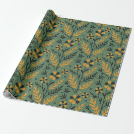 Papel De Presente Padrão floral botânico estilizado em laranja e pre