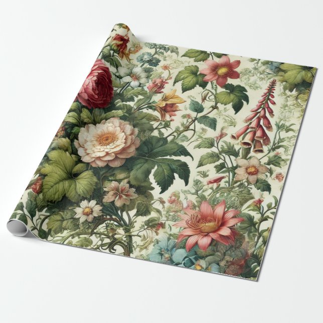 Papel De Presente Padrão Floral Botânico Sem Costura (Desenrolado)