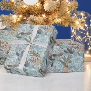 Papel De Presente Padrão floral branco bonito de Natal