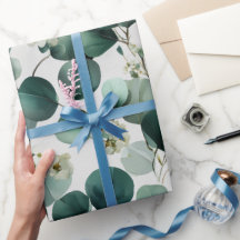 Padrão Floral Branco de Eucalipto Verde Botânico
