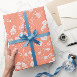 Papel De Presente Padrão Floral Branco de Flor de Coral Feminino
