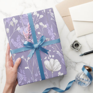 Papel De Presente Padrão Floral Branco de Flor de Lavanda Suave