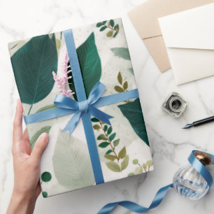 Papel De Presente Padrão Floral Branco de Folha Florestal Botânica
