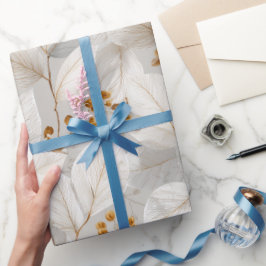 Papel De Presente Padrão Floral Branco de Folha Florestal Botânica