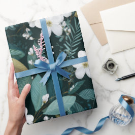 Papel De Presente Padrão Floral Branco de Folha Florestal Botânica