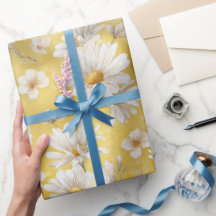 Padrão Floral Branco de Margarida Amarela Suave em