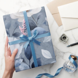 Papel De Presente Padrão Floral Branco Flor Azul Suave Aquarela