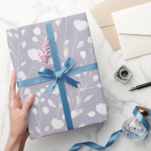 Papel De Presente Padrão Floral Branco Flor de Lavanda Suave