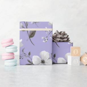 Papel De Presente Padrão Floral Branco Flor de Lavanda Suave