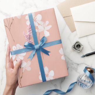 Papel De Presente Padrão Floral Branco Flor Minima Rosa Pálido