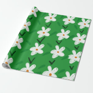Papel De Presente Padrão Floral Branco Padrão Flor Aest