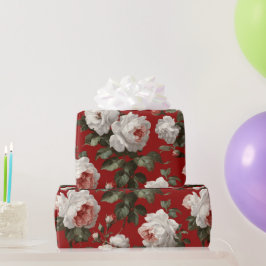 Papel De Presente Padrão Floral Branco Rosa Vermelha Clássico